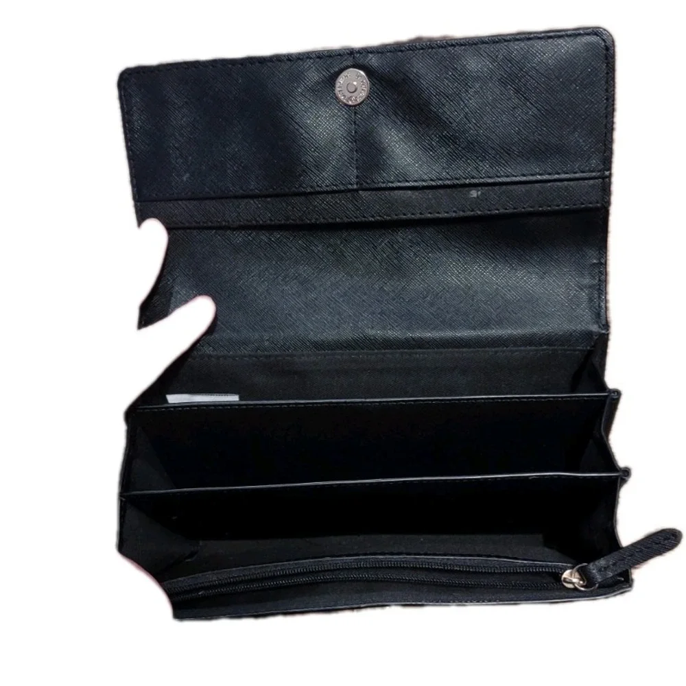 Nine West Women's Continental Wallet - Black Saffiano Faux Leather Gold Hardware